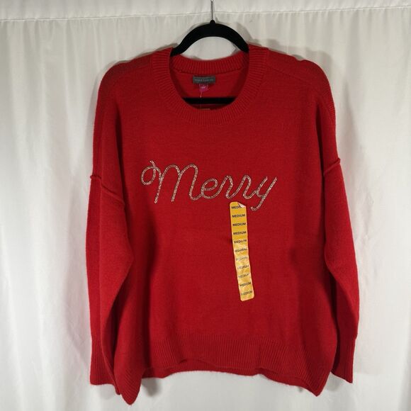 New Vince Camuto Sweater Women's Medium Merry Embellished Crew Neck Soft $79 - Picture 1 of 11